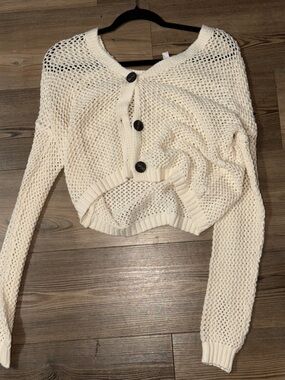 No Boundaries Cream Open-Weave Button Cardigan